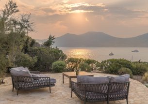 Sea Bliss villa terrace in Ibiza with sunset views over the sea
