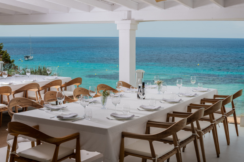 Cotton Beach Club Ibiza in Cala Tarida with sea views and beachside dining